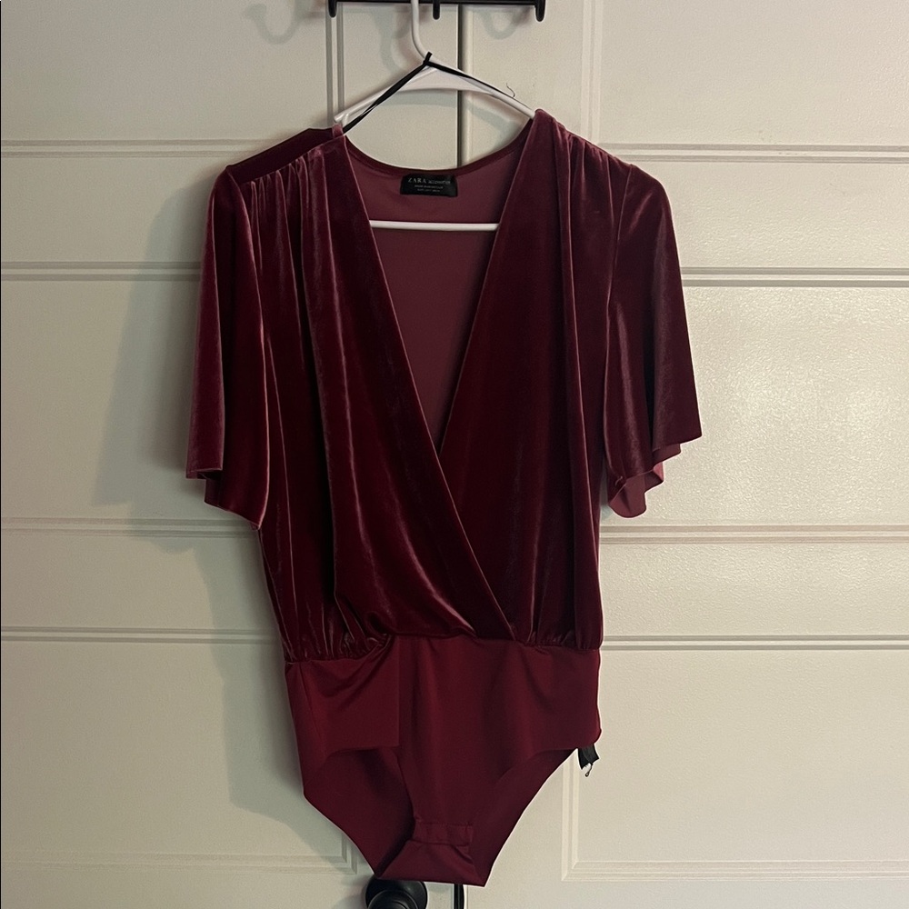Zara Burgundy Velvet Shirt - Picture 2 of 3